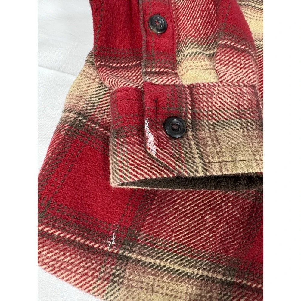 Orvis Classic Collection Men's L Red Plaid Flannel Shirt Heavyweight Button Up